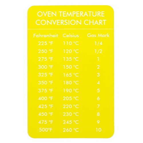 oven temperature conversion chart yellow magnet