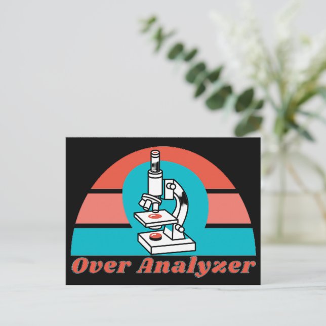 Over Analyzer - Microscopic Lab Tech  Postcard (Standing Front)