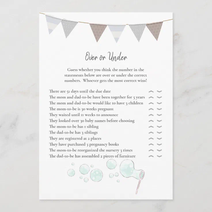 Over and under game modern baby elephant card zazzle