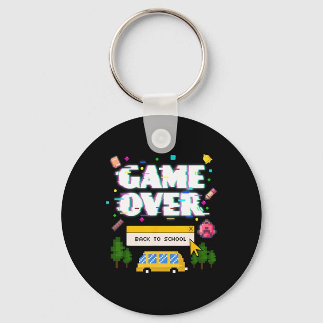 Over Back To School Funny Retro Gamer Teacher Stud Keychain (Front)