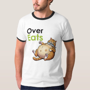 Over Eats - Funny Fat Cat Eating Fish Cartoon T-Shirt