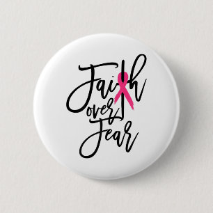 Over Fear Cross Breast Cancer Awareness Christian  Button