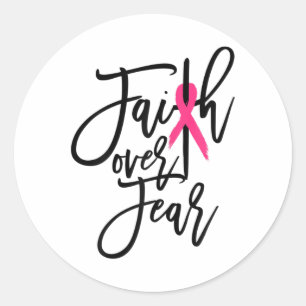 Over Fear Cross Breast Cancer Awareness Christian  Classic Round Sticker