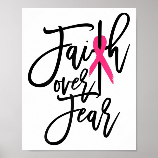 Over Fear Cross Breast Cancer Awareness Christian  Poster (Front)