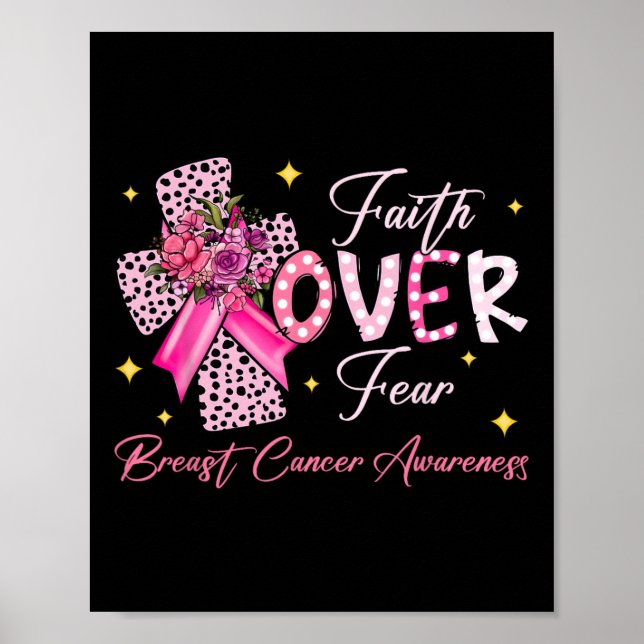 Over Fear Cross Pink Ribbon Christian Breast Cance Poster (Front)