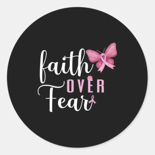 Over Fear Fighter Breast Cancer Awareness Pink Rib Classic Round Sticker