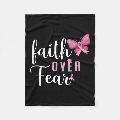 Over Fear Fighter Breast Cancer Awareness Pink Rib Fleece Blanket