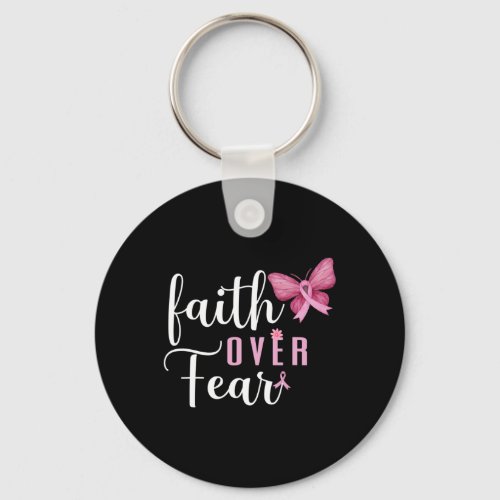 Over Fear Fighter Breast Cancer Awareness Pink Rib Keychain