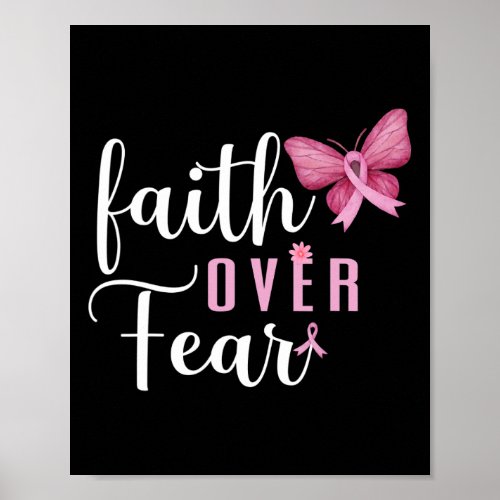 Over Fear Fighter Breast Cancer Awareness Pink Rib Poster