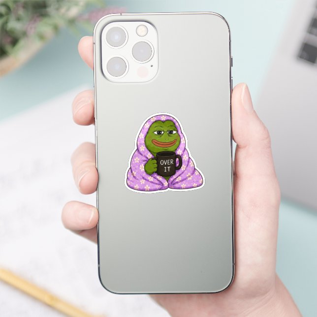 Over It Frog Cozy Meme Sticker (Phone)