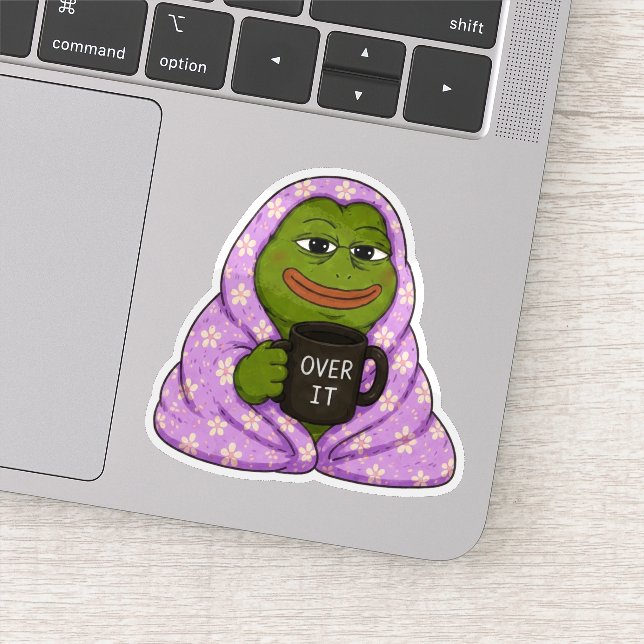 Over It Frog Cozy Meme Sticker (Detail)