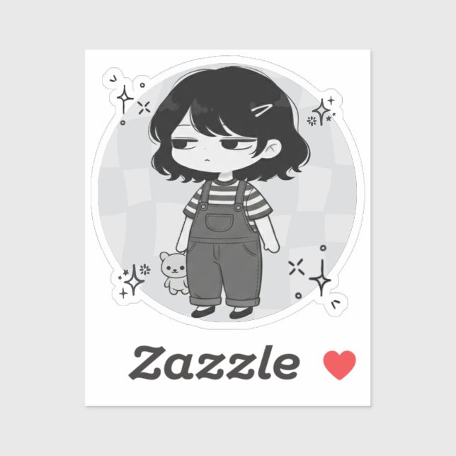 Over It Round Aesthetic Chibi Girl Illustration Sticker (Sheet)