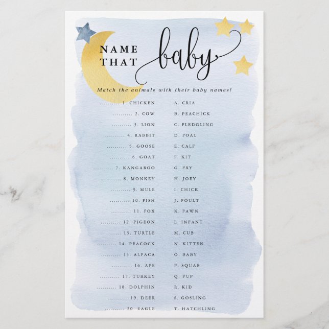 Over Moon Animal Matching Paper Game Card-Blue (Front)