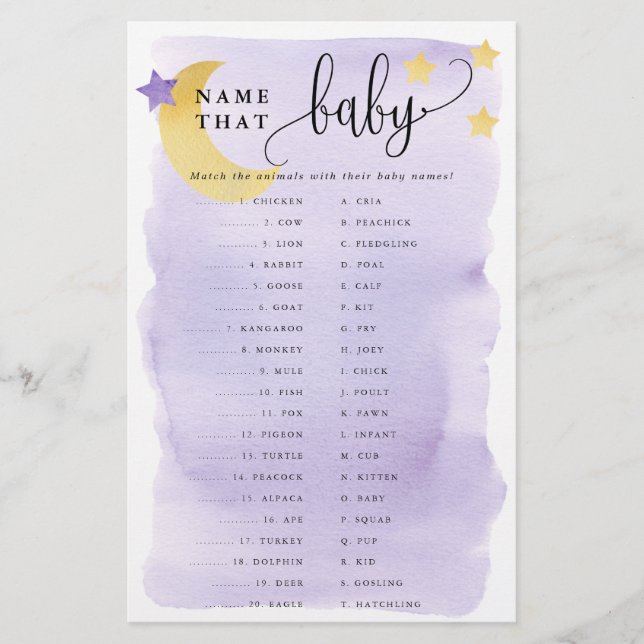 Over Moon Animal Matching Paper Game Card-Purple (Front)