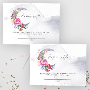 Over moon flowers baby shower diaper raffle enclosure card