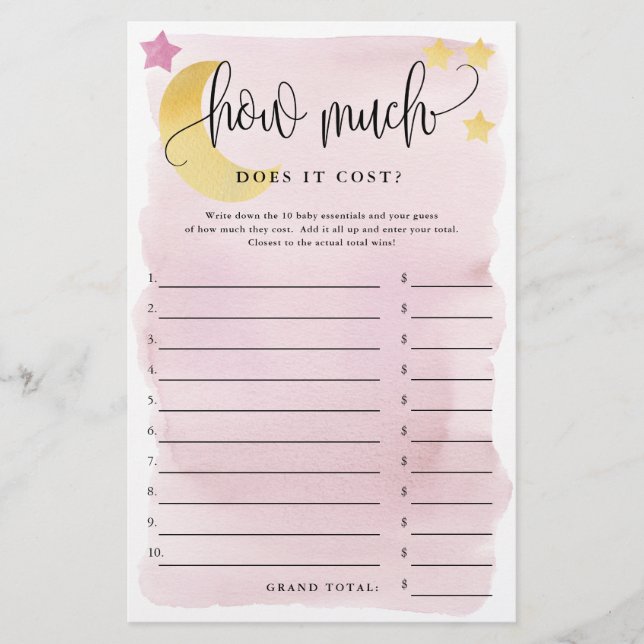 Over Moon, How Much is It-Pink Paper Game Card (Front)