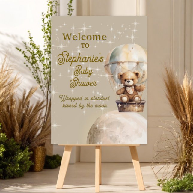 Over Moon Teddy Bear Gender Neutral Baby Shower Foam Board (Over the moon teddy bear baby shower welcome sgin)