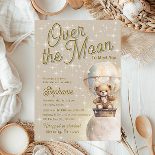 Over Moon Teddy Bear Gender Neutral Baby Shower Invitation