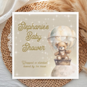 Over Moon Teddy Bear Gender Neutral Baby Shower Napkins