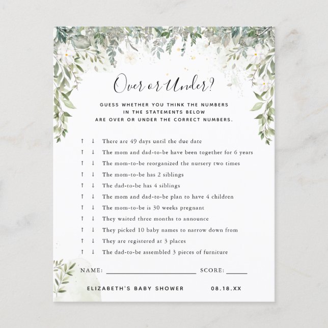 Over or Under | Baby Shower Game (Front)