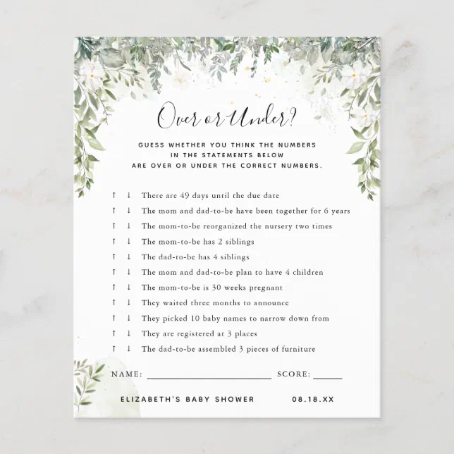 Over or Under | Baby Shower Game | Zazzle