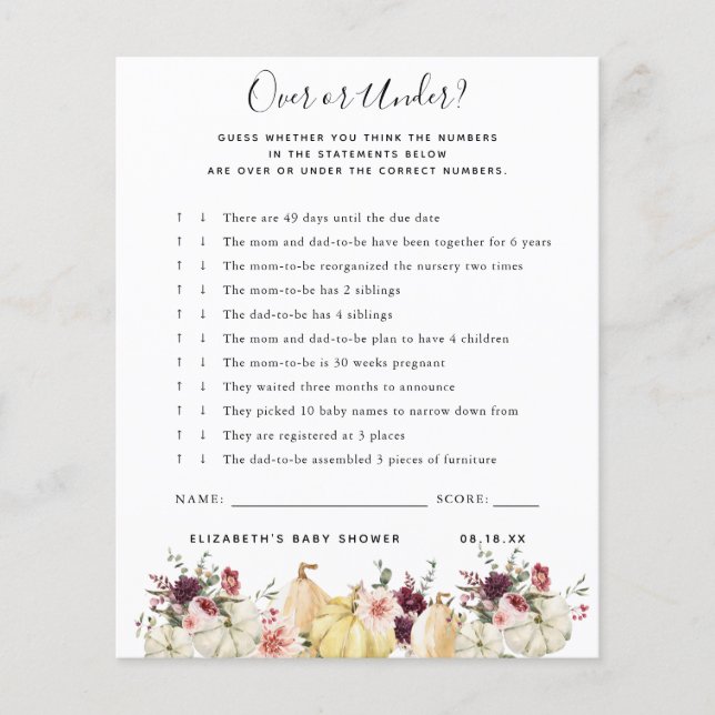 Over or Under | Baby Shower Game (Front)