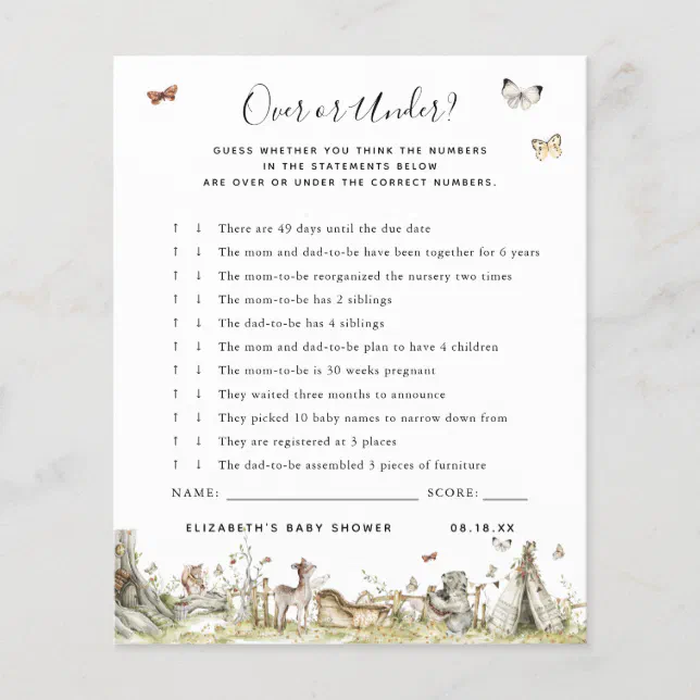 Over or Under | Baby Shower Game | Zazzle