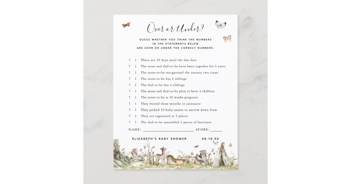 Over or Under | Baby Shower Game | Zazzle