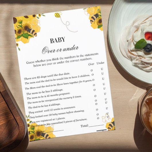 Over or under baby shower game bee themes