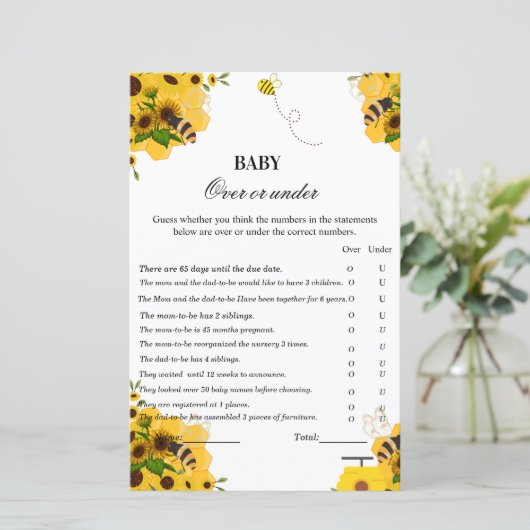 Over or under baby shower game bee themes (Standing Front)