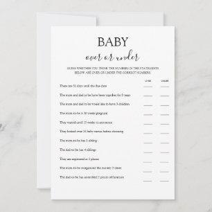 Over or Under Baby Shower Game Card