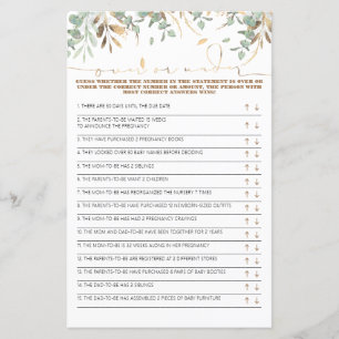 Over or Under Baby Shower Game Card