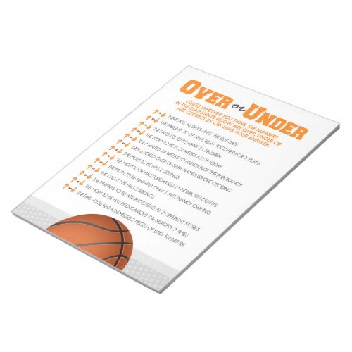 Over or Under Basketball Baby Shower Game Pack Notepad