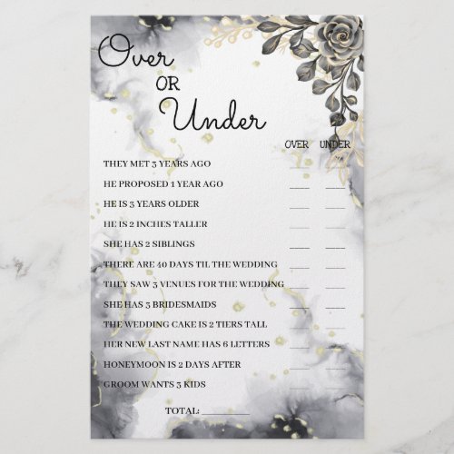 Over or Under Black Roses Bridal Shower Game Card Flyer