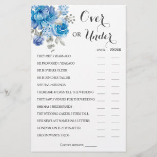 Over or Under Blue Flower Couples Shower Game Card Flyer