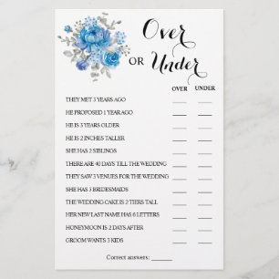Over or Under Blue Flower Couples Shower Game Card Flyer