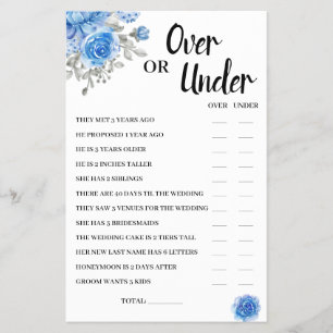 Over or Under BlueFlowers Bridal Shower Game Card Flyer