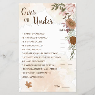 Over or Under Boho Autumn Bridal Shower Game Card Flyer