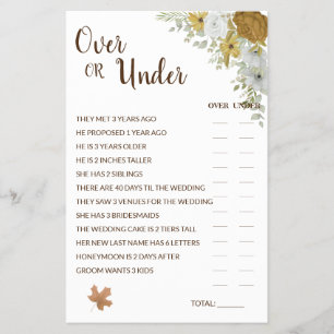 Over or Under Boho Autumn Bridal Shower Game Card Flyer