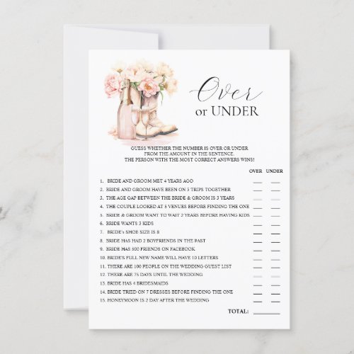 OVER or UNDER Boots Bubbly Bridal Shower GAME Invitation