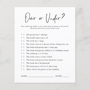 Over or Under   Bridal Shower Game