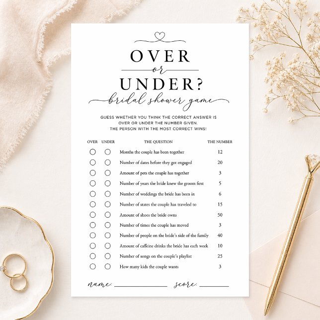 Over or Under Bridal Shower Game Card Flyer (Bridal Shower Game)