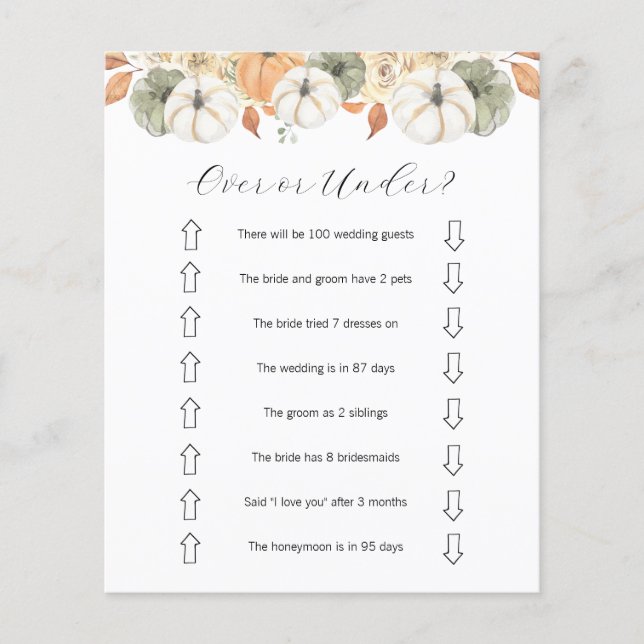 Over or Under Bridal Shower Game  Flyer (Front)