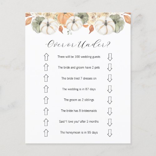 Over or Under Bridal Shower Game  Flyer