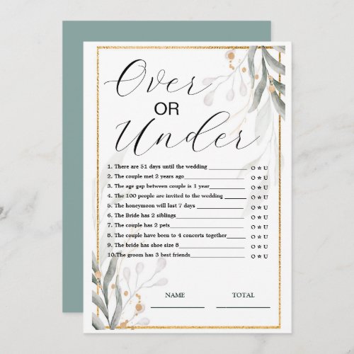 Over or Under Bridal Shower Game  Invitation