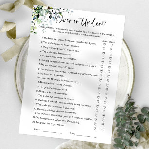 Over Or Under Bridal Shower Game Invitation