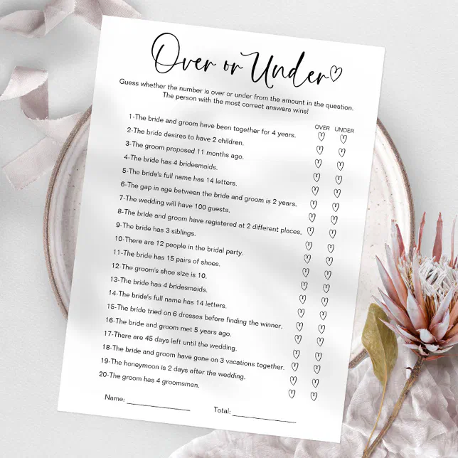 Over Or Under Bridal Shower Game Invitation | Zazzle