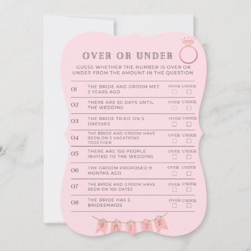 Over or Under Bridal Shower Game Note Card