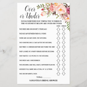 Over or Under Bridal Shower Pink Flowers Game Card Flyer