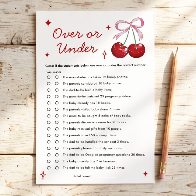 Over or Under Cherry on Top Bow Baby Shower Game (Creator Uploaded)